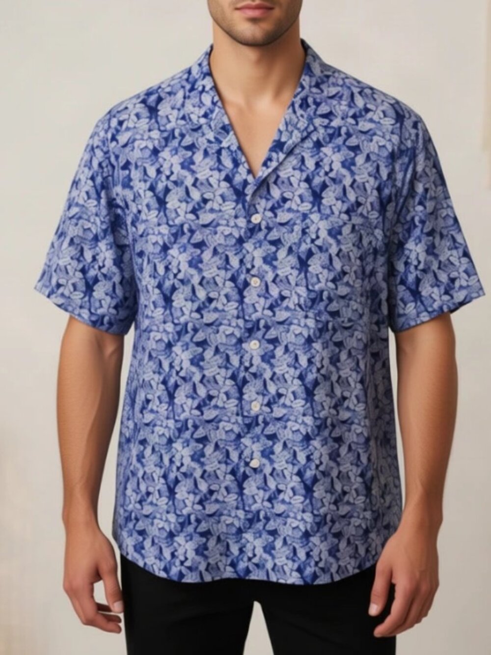 Vintage Blue Linen‑Blend Button‑Down Shirt M Coastal Old Money Hong Kong Made